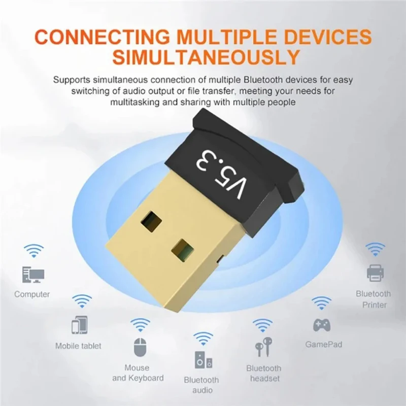 Bluetooth 5.3 USB Adapter Wireless Bluetooth 5.1 Dongle Adapter for PC Laptop Wireless Speaker Audio Receiver USB Transmitter wifi adapter usb to hdmi adapter usb hub usb card reader usb extension cable bluetooth usb adapter