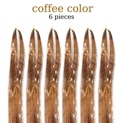 48-Inch Sparkling Hair Tinsel Kit with 1200 Strands and Styling Tool (12 Vibrant Colors) - 48inches-6 pcs (Coffee color)