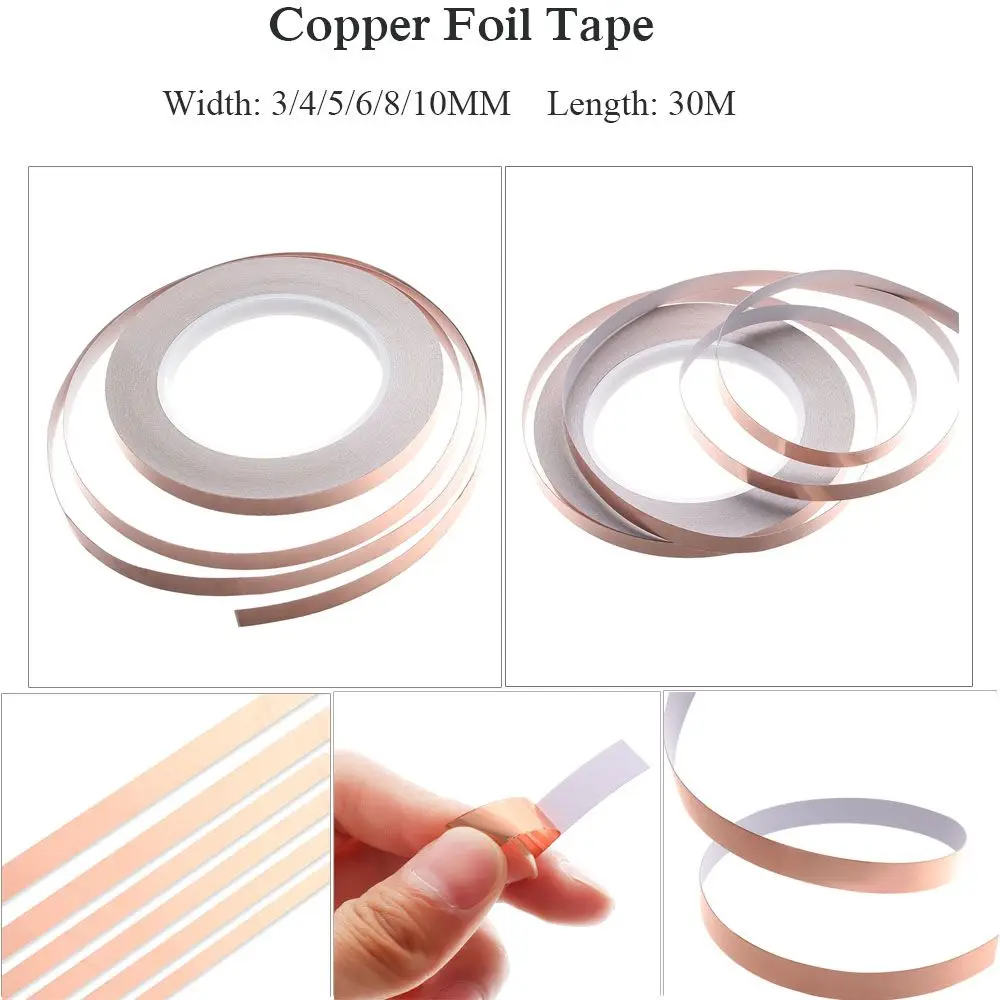 30 Meters Adhesive EMI Shielding Heat Resist Tape Single Side Conductive Copper Foil Tape Strip 3mm 4mm 5mm 6mm 8mm 10mm adhesive tape copper foil tape