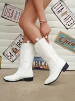 Gold Mid-calf Boots Women Silver Pointed Western Cowboy Boots Retro Fashion Black Boot Plus Size 36-43 WomenBoots - Image 3