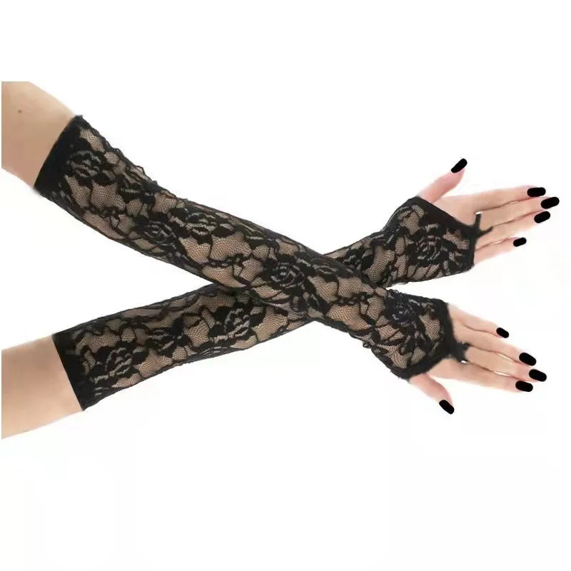 Ladies Prom Dress Lace Gloves Elegant Long Fingerless Gloves Courtesy Summer Gloves for Wedding Dinner Parties Gants Dentelle