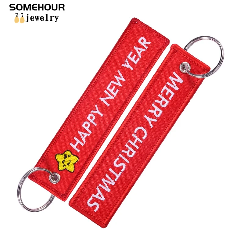 SomeHour Merry Christmas 자수 키체인, 새해 복 많이 받는 열쇠 고리, 자동차 오토바이 가방 수하물 태그, 패션 항공 선물