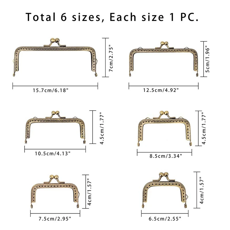 NEW-6 Size Metal Frame Kiss Clasp Lock per borsa che fa telaio in metallo borsa telaio Kiss Clasp Lock borsa quadrata pochette telaio fai da te Craf