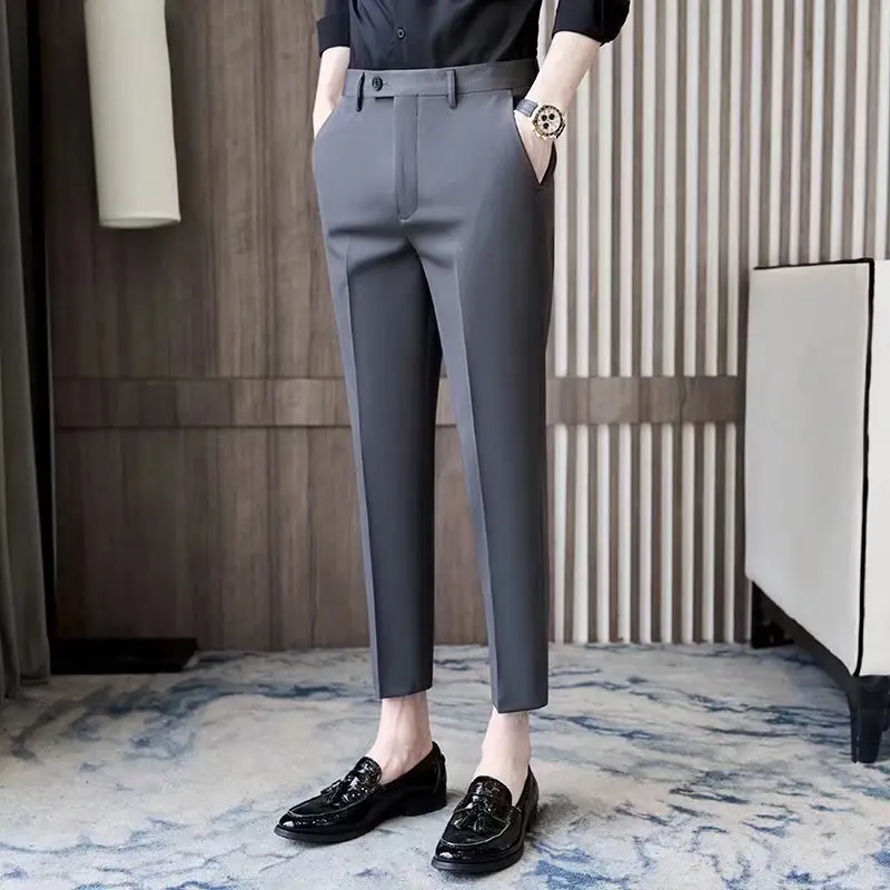 Men's Spring Summer Business Formal Pants Solid Korean Casual Suit Pants Men's Wedding Social Pants Business Casual Men Clothing