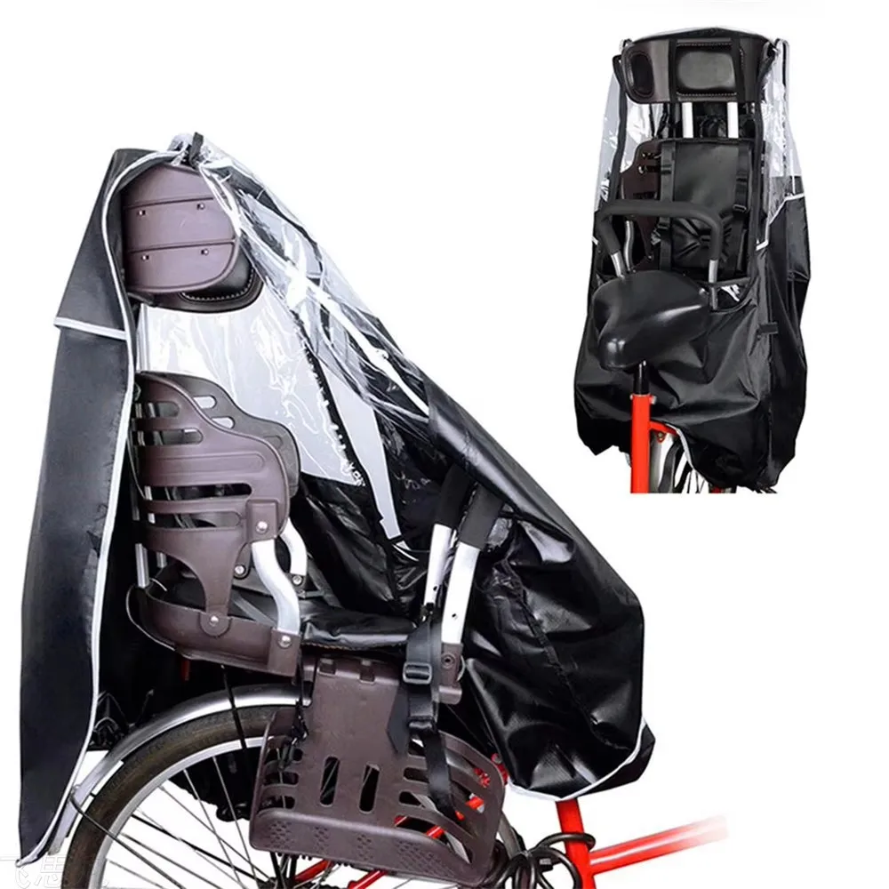 Bicycle Rear Child Seat Rain Cover with Transparence Window Windproof for Rain Snow Protect Children
