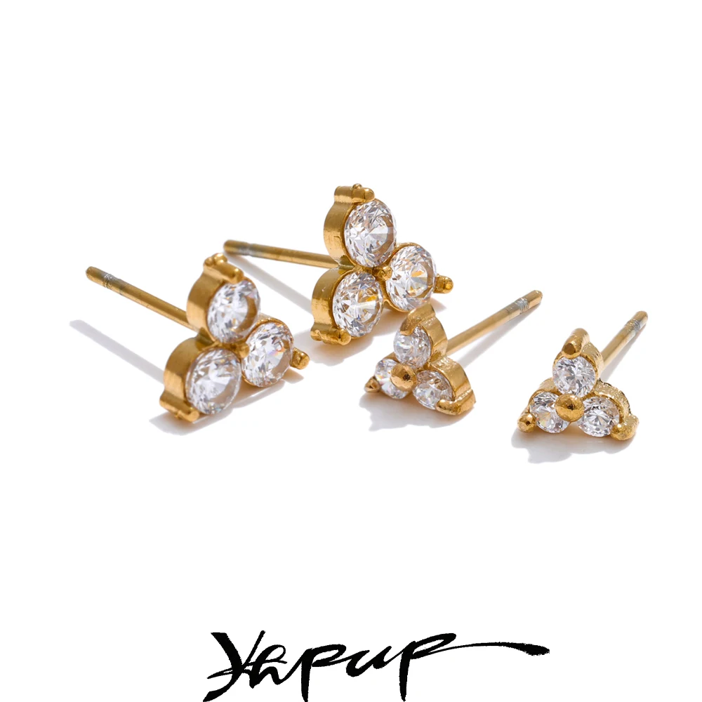 Yhpup Style Shiny Cubic Zirconia Flower Earrings for Women Stainless Steel