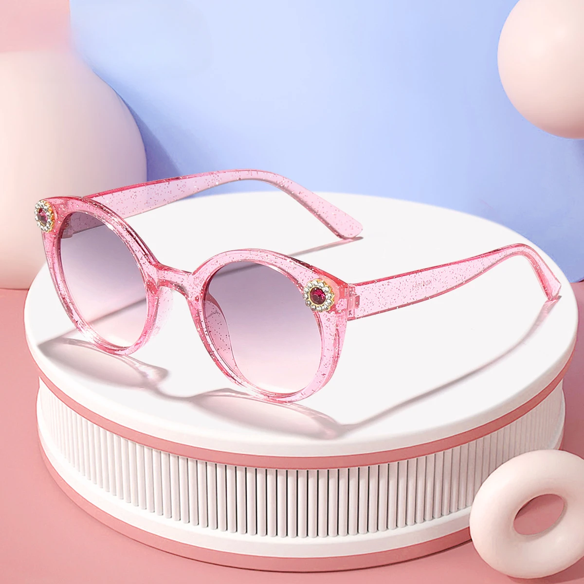 Trendy Kids' Candy-Colored Round Frame Rhinestone Sunglasses UV400 Protection Stylish Baby Boy Girl Accessories Outdoor Fashion