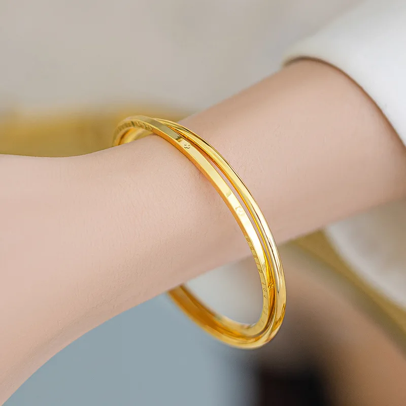 18K Gold Women's Double Chain Letter Design Bracelet, AU750 Pure Gold, Light Luxury Fashionable Elegant and Versatile Jewelry 4
