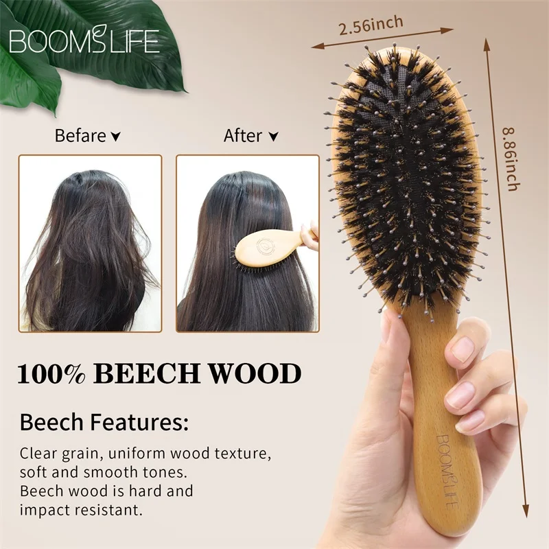 Boar Bristle Hair Brush Women Combs for Hair Anti-Static Scalp Massage Comb Wood Hair Brush for Curly Thick Long Hair Detangler 3