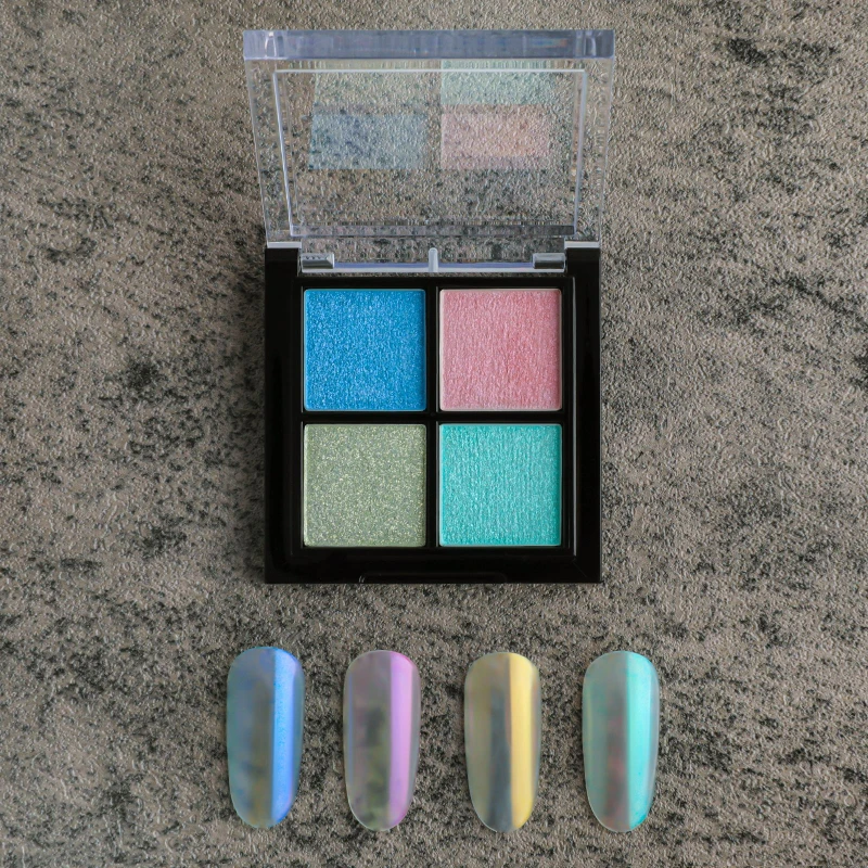 1Box 4 Colors Palette Mirror Effect/Aurora Nails Chrome Solid Nail Powder Chrome Powder For Nail Art Glitter Powder Set