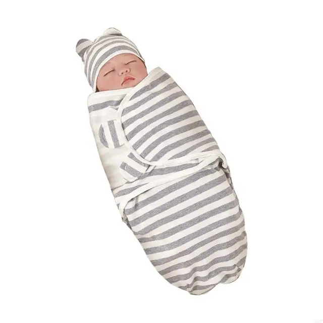 G2AE 2pPcs/lot Spring Summer Baby Wrap Cloth Two-Pieces Set Anti Kick Quilt and Hat 3