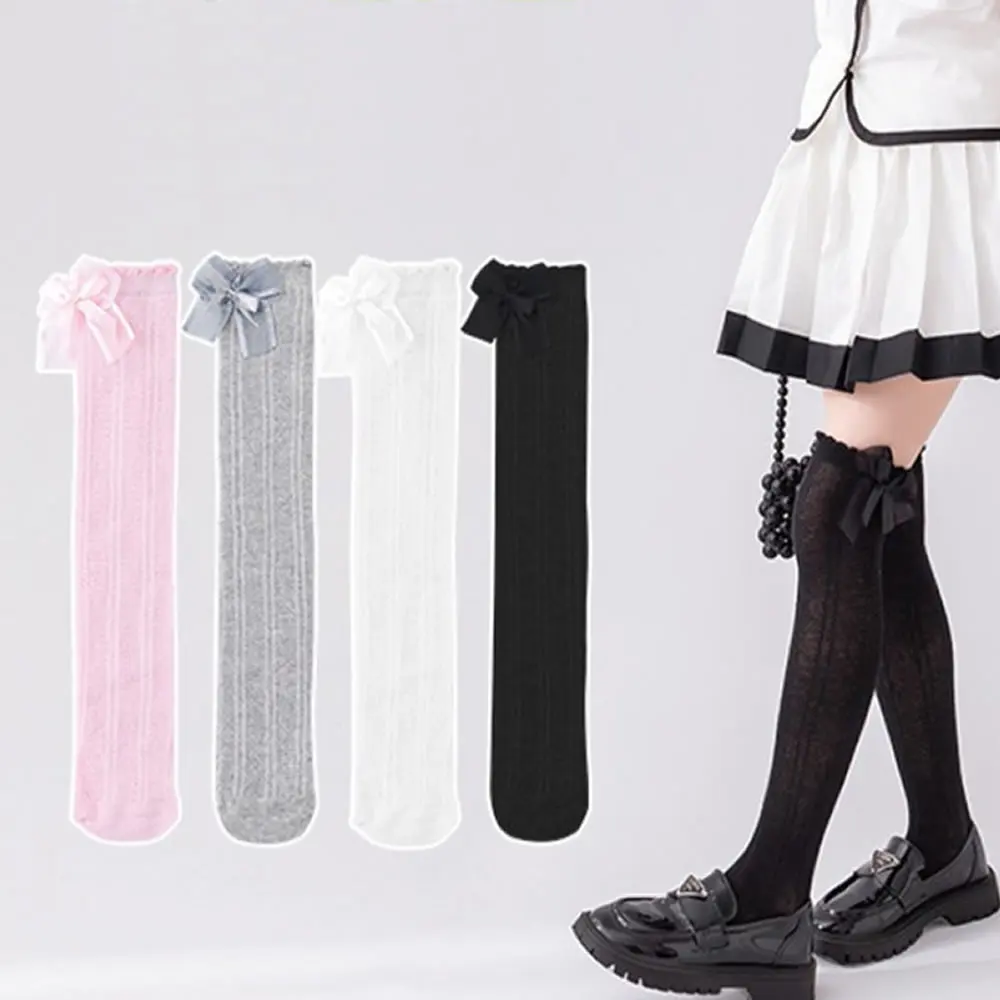 Girls summer thin silk stockings anti-mosquito stockings baby fishnet socks girl bowknot children long cotton socks