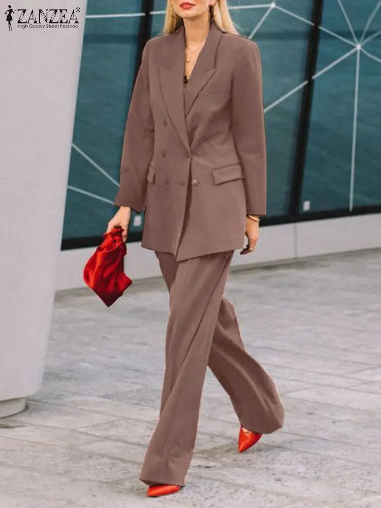 

ZANZEA Elegant Women 2 Piece Set Blazer With Pantsuit Causal Solid Suit Collared & Trousers Office Outfits Autumn 2023 Tracksuit