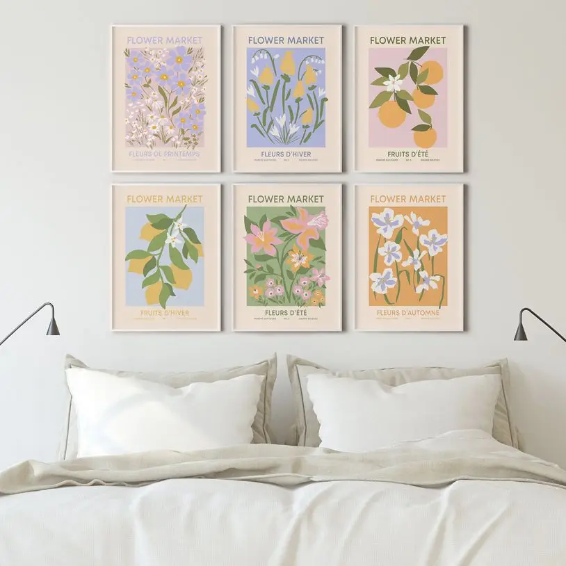 

France Flower Market Wall Art Canvas Painting Vintage Floral Botanical Posters And Prints Living Room Home indoor Decoration