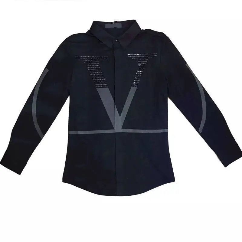 

Men shirt Long-sleeved Spring and Autumn Korean Fashionable Slim-fit Personalized Letter Rhinestone Printed All-match Shirts