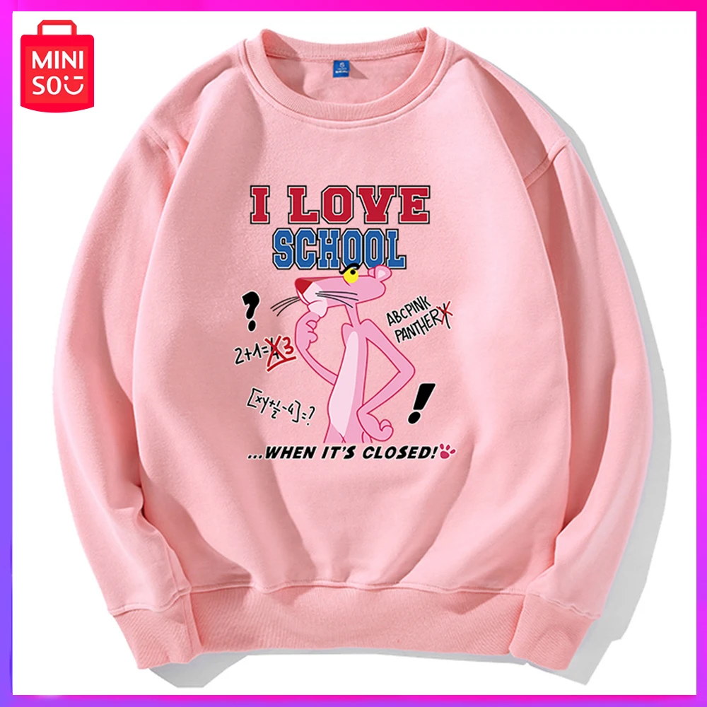 

Miniso Pink Panther New Autumn Couple Fashion Harbor Style Loose Comfortable Hoodie Top White Black Birthday Christmas Girl Gift