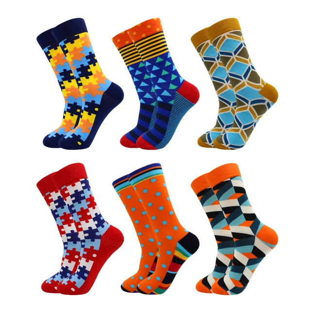 Fashion Casual Women and Mens Socks Art Van Gogh Stripe Harajuku Fruit Animal Sloth Beer Funny Socks Dress Cotton Socks Men 6 pairs -HWC15