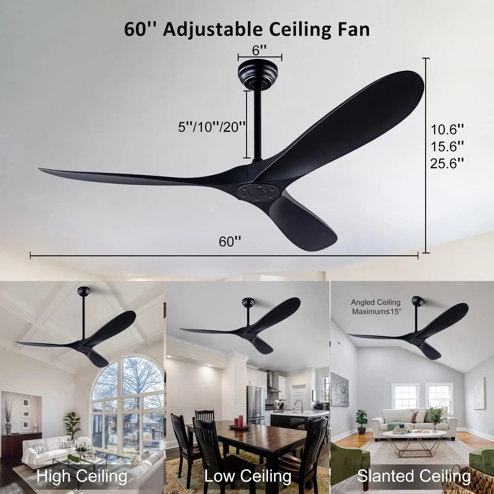 LED DC 모터 원격 제어 환기 장치가 포함된 대형 60인치 ABS 블랜드 천장 팬