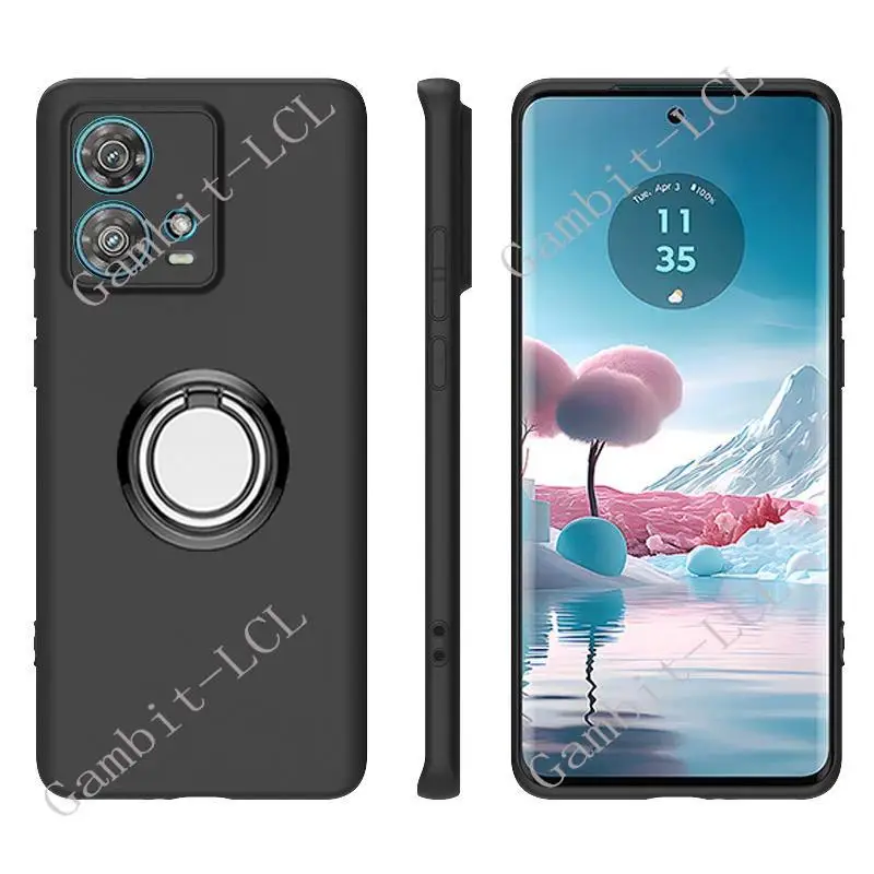 Shockproof Silicone TPU Phone Case with Back Ring Holder Bracket - Soft and Durable Protection