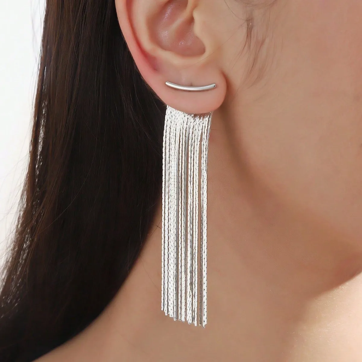 라인스톤 태슬 드롭 귀걸이 풀 다이아몬드 이어커프 롱 랩 스테이트먼트 귀걸이 여성 파티 블링 주얼리
