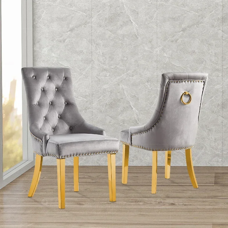 

Luxury Chesterfield Velvet Fabric Gold Or Silver Metal Leg Dining Chairs For Hotel Home Dining Room Furniture