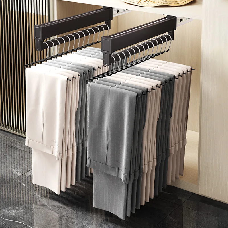 Expandable Sliding Pants Rack Aluminum alloy Wardrobe Clothes Rack Wall-mounted Retractable organizer Collapsible Drying Holder 2