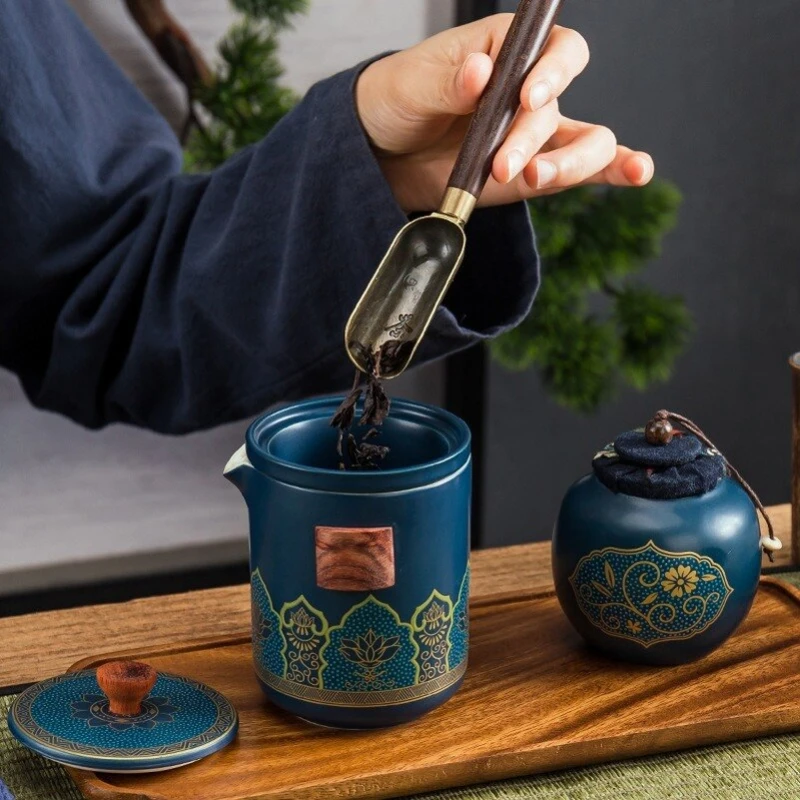 

Ceramic Outdoor Travel Kung Fu Tea Set Anti-Scald One Pot Three Cups Teapot Filter Tea Set