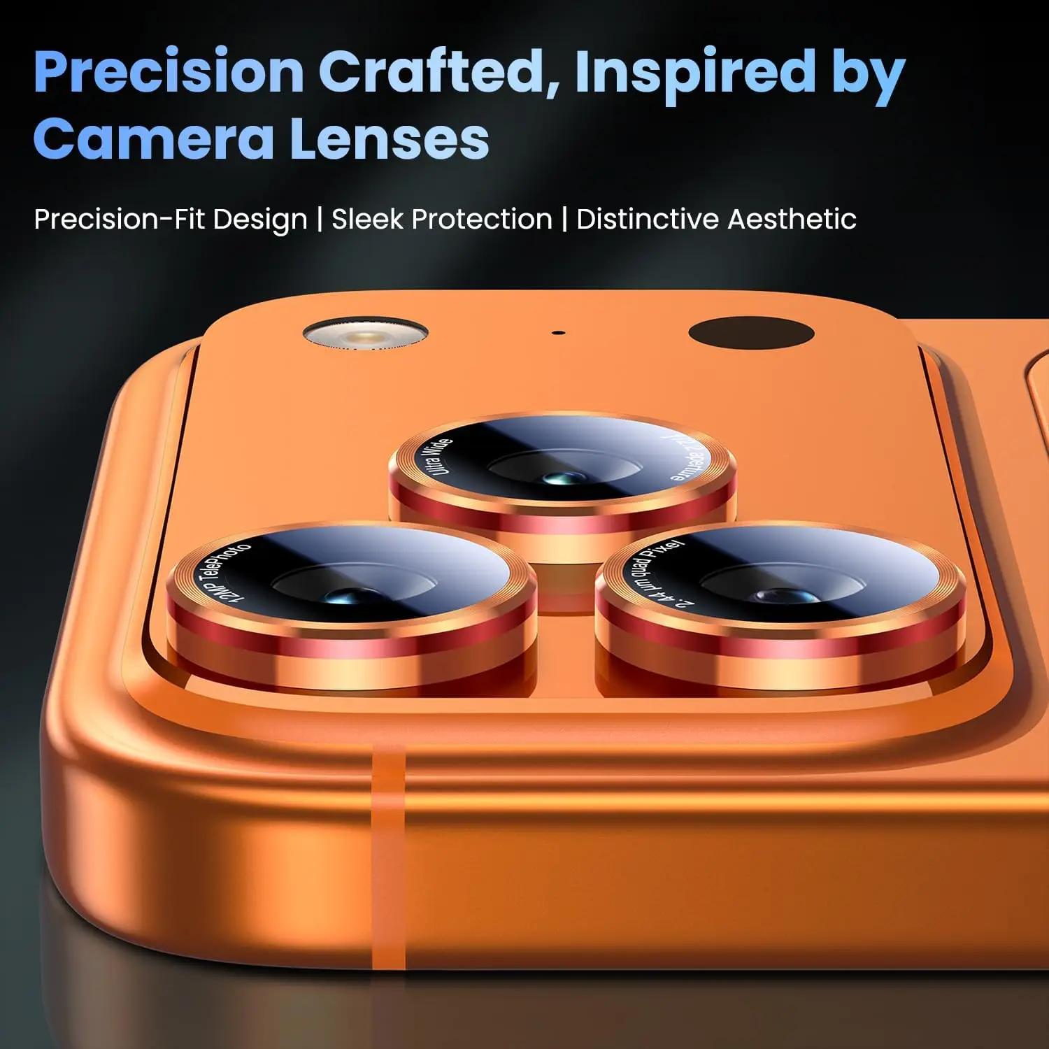 Vibrant Orange Camera Lens Protector Cover with Tempered Glass and Metal Phone Protection