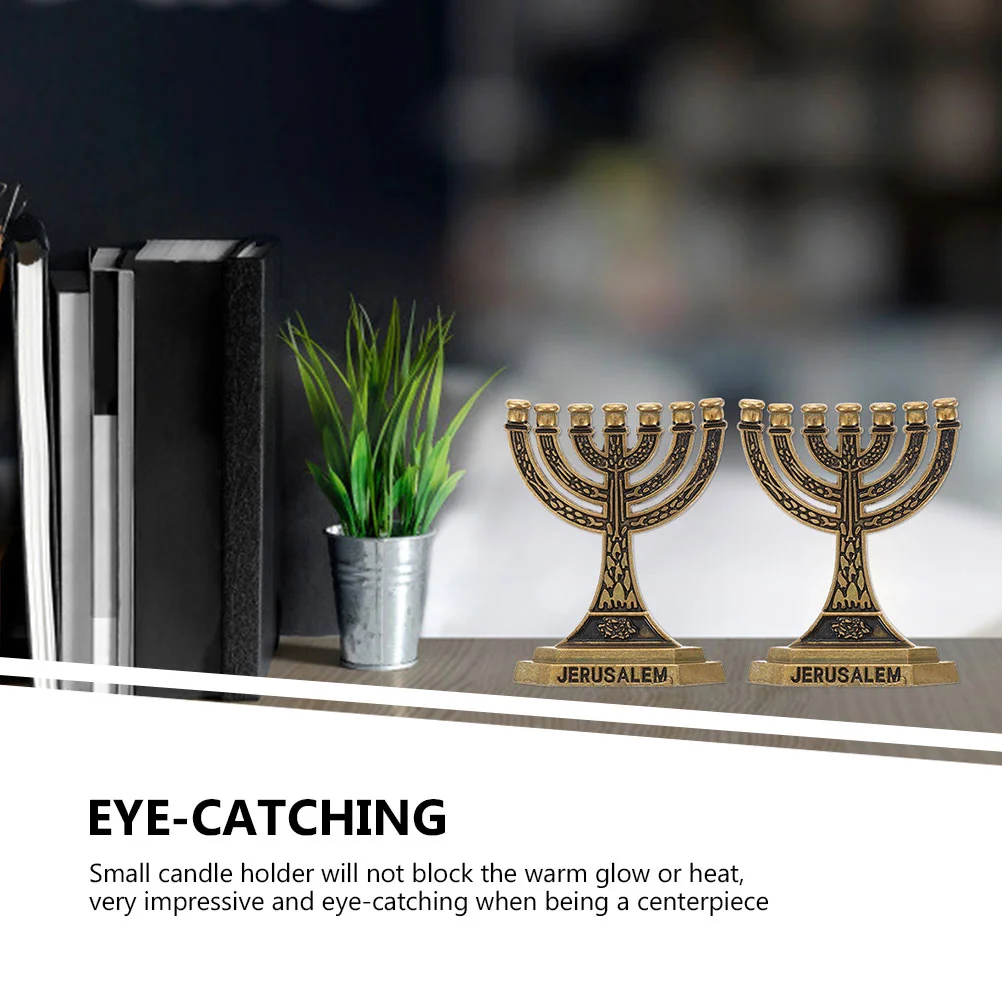 Hanukkah Traditional Chanukah Menorah 7 Branch Jerusalem Temple Holder Jewish Israel Candlestick Taper Holder candle holders