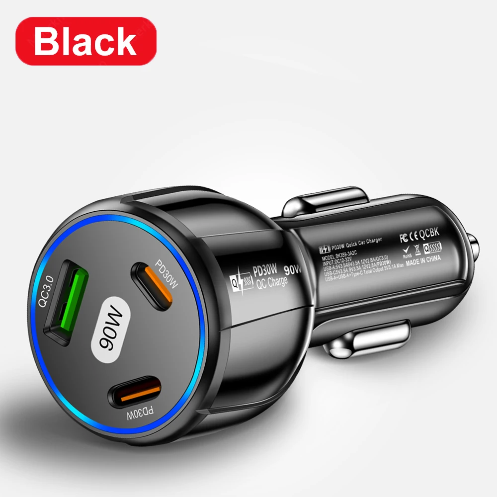 5 Ports USB Car Charger 75W PD Type C Fast Charging Charger In Car For iPhone Sa