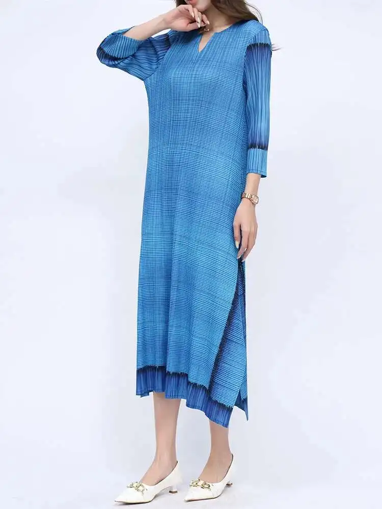 LANMREM Women's Minimalism V-neck Pleated Dress Female Fashion Temperament Elegant Mid-length Dresses Fashion 2025 Summer 2DE430 - Image 6