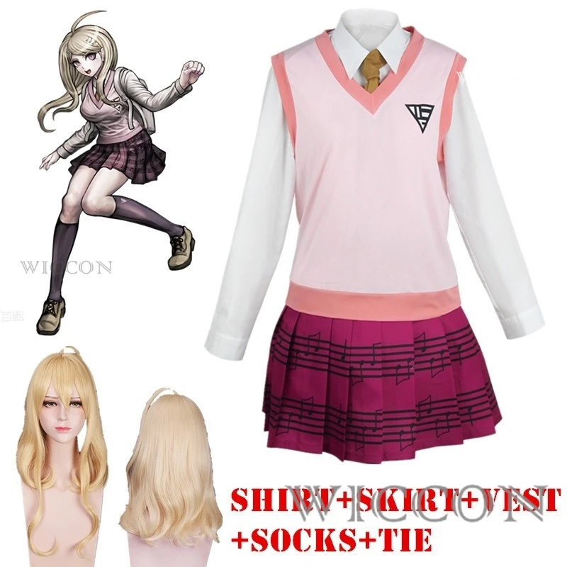 

Game Danganronpa V3 Kaede Akamatsu Cosplay Costume Wig Women Shirt Vest Skirt Socks Girls JK School Uniform Halloween Costumes