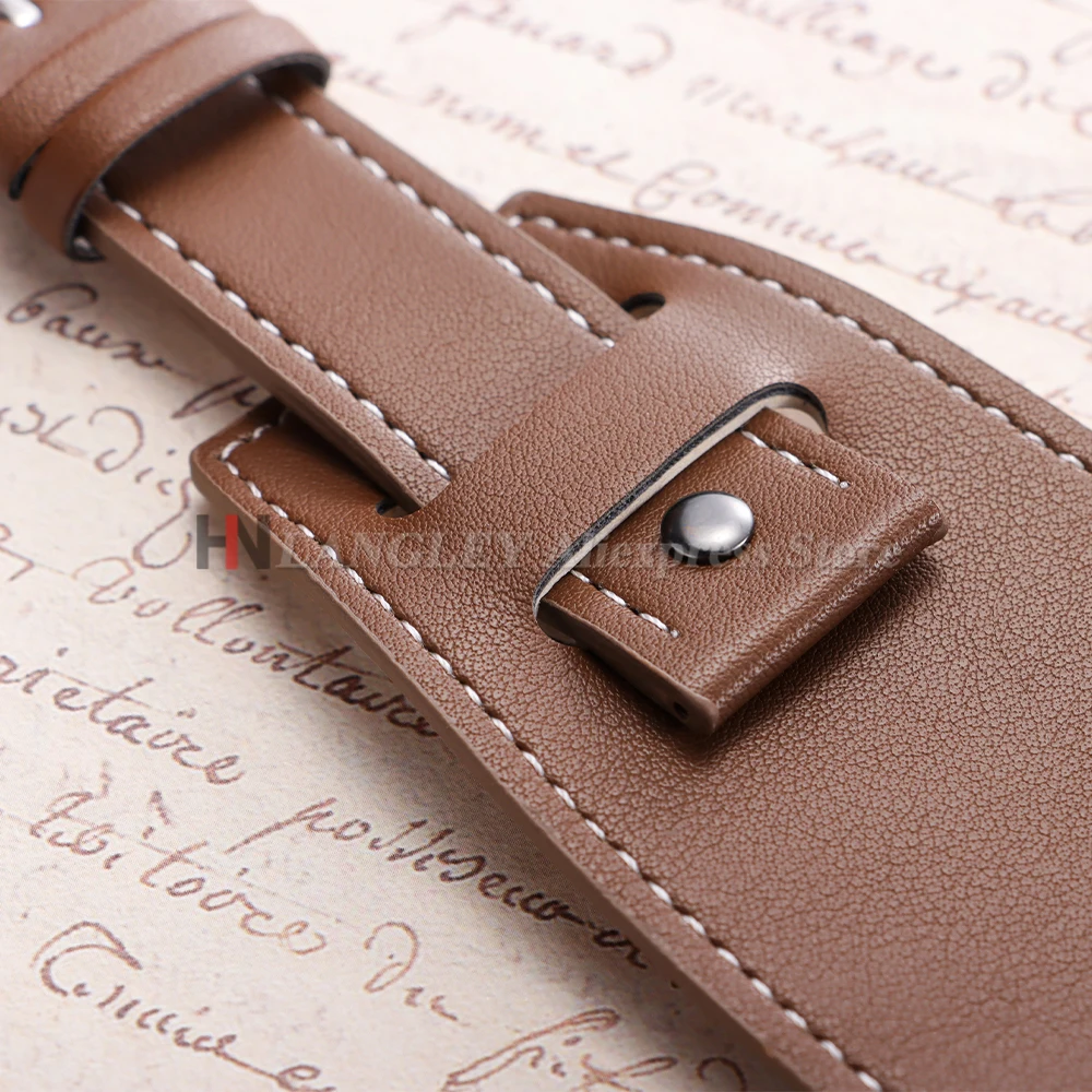 Vintage Cowhide Leather Cuff Watch Band Bracelet for Men - Available in Dark Brown, Black, and Light Brown (20mm, 22mm, 24mm)