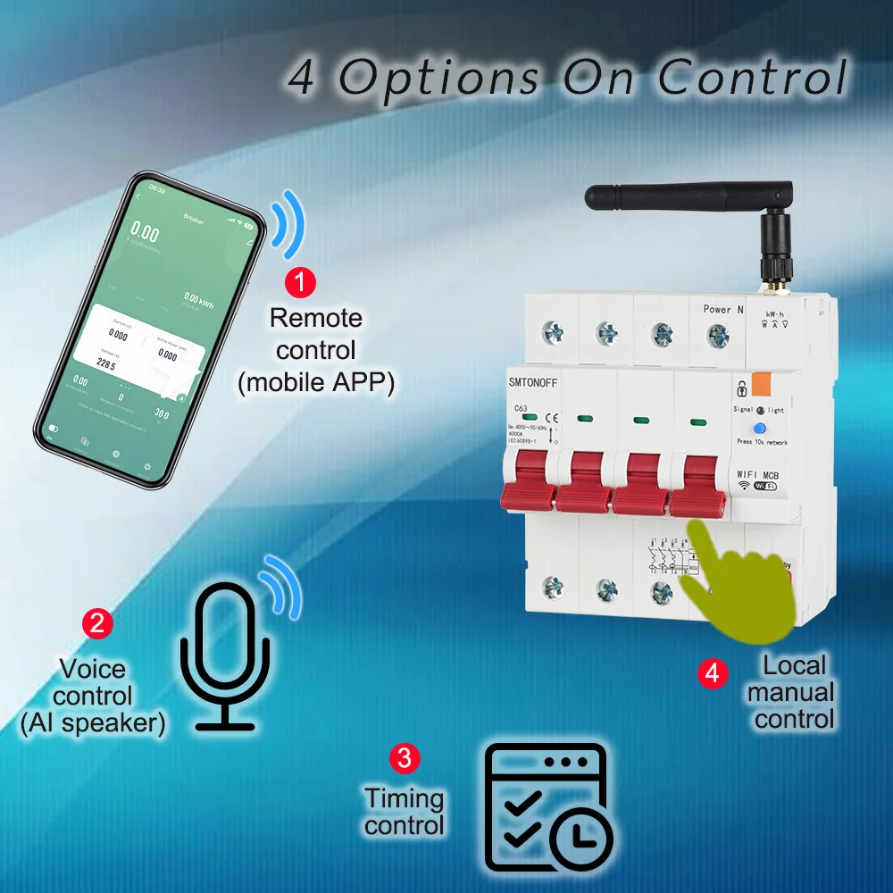 Tuya Smart WiFi RS485 4P MCB Breaker Prepaid Meter Timer Switch Voltage Current
