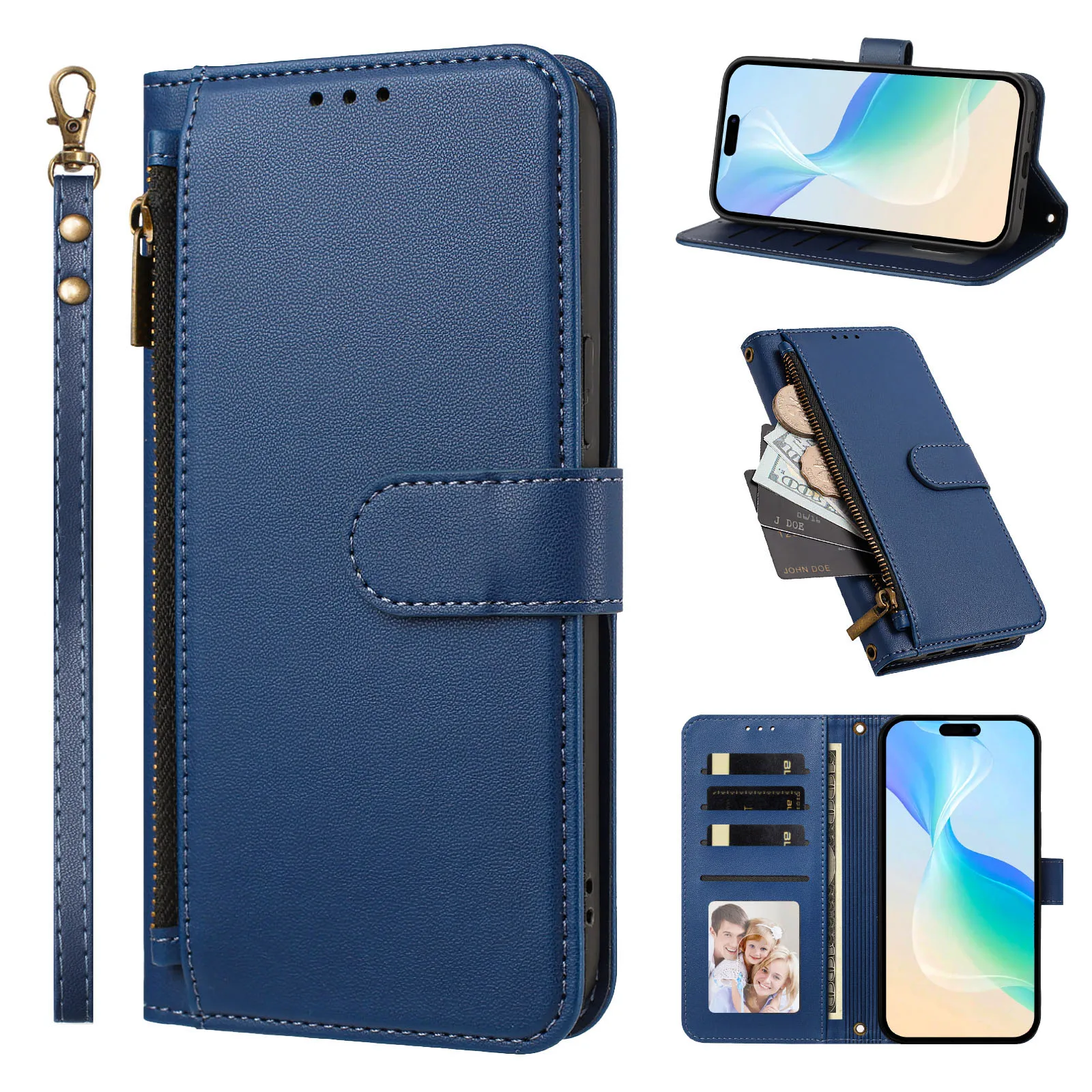 Luxury Zipper Coin Wallet Flip Leather Phone Case