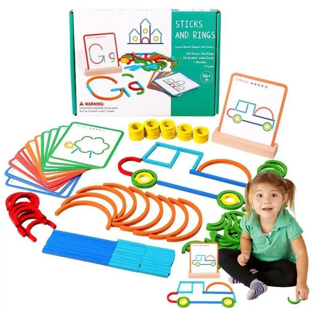 

Деревянные креативные палочки и кольца, пазл, интеллектуальная игра Монтессори для раннего развития детей, обучающие игрушки для детей 3 лет