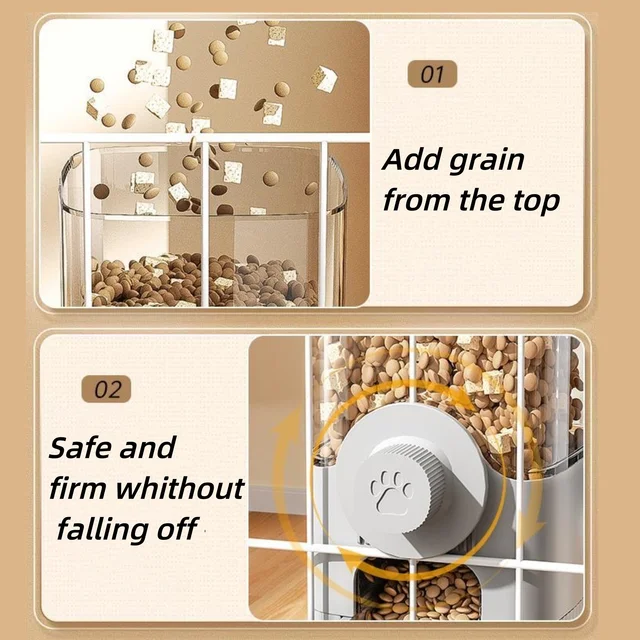 1pc/2pcs Hanging Automatic Pet Food Feeder/Water Dispenser, Gravity Cat Auto Feeder Waterer Set With Container Bowl For Cage 4