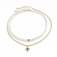KunJoe 2Pcs/Set Retro Imitation Pearl Choker Necklace for Men Hip Hop Green Rhinestone Star Pendant Necklace Fashion Jewelry New - Image 6