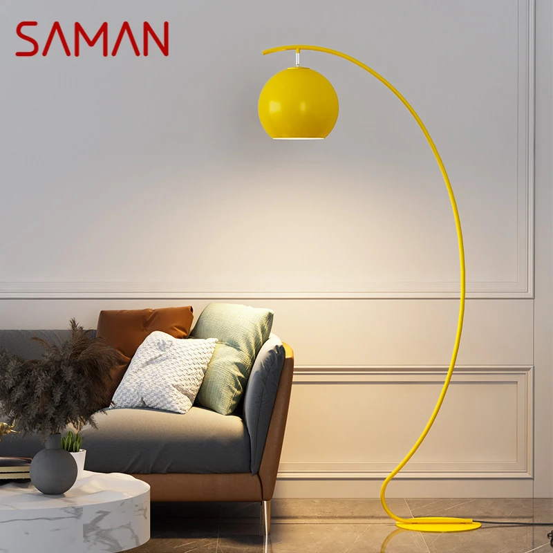

SAMAN Nordic Yellow Fishing Floor Lamp Modern Family Living Room Bedroom Sofa Creative LED Decorative Standing Light