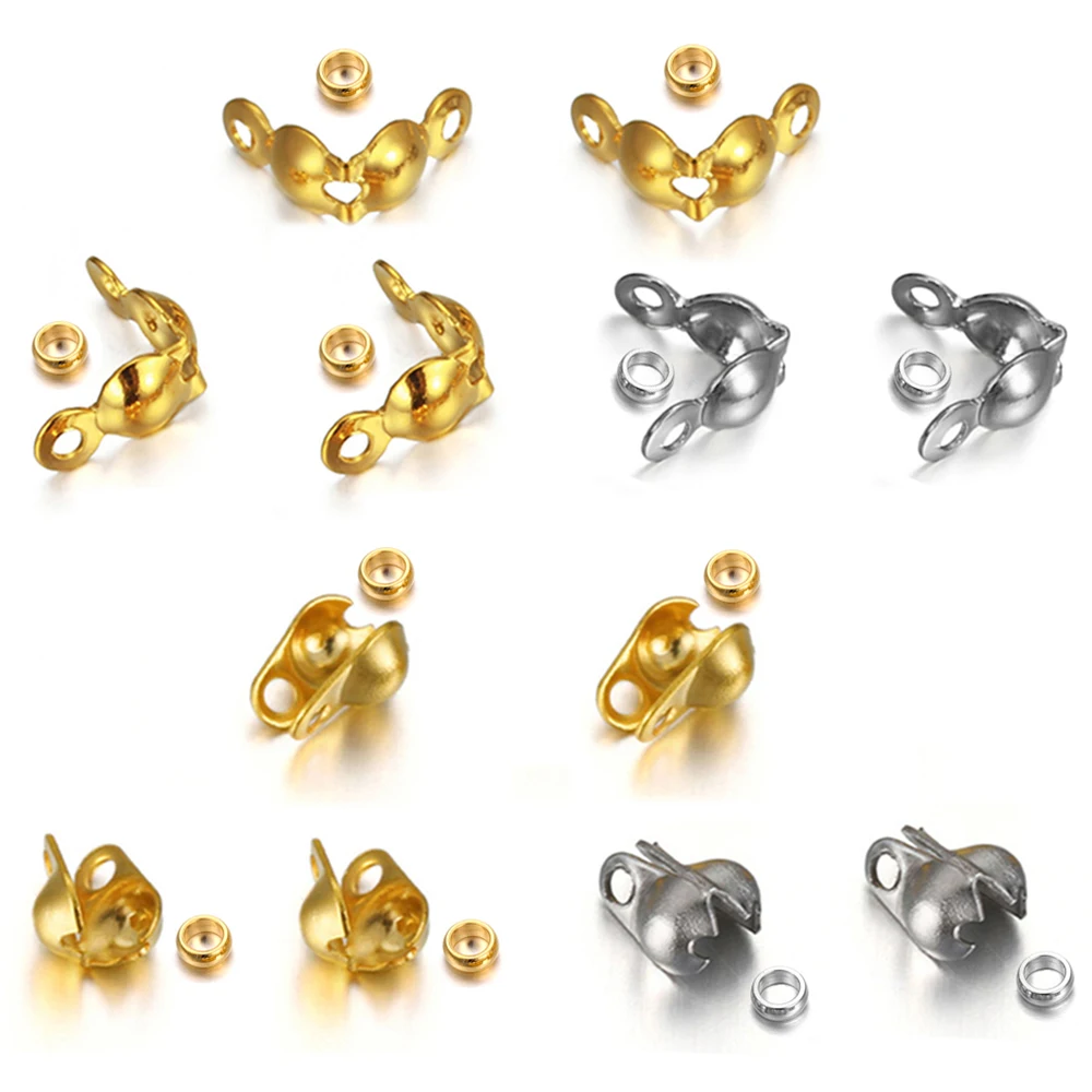 

50pcs Stainless Steel Crimp Clasp with 50pcs End Stop Beads Kits for Jewelry Making Bracelet Necklace Connector DIY Accessories