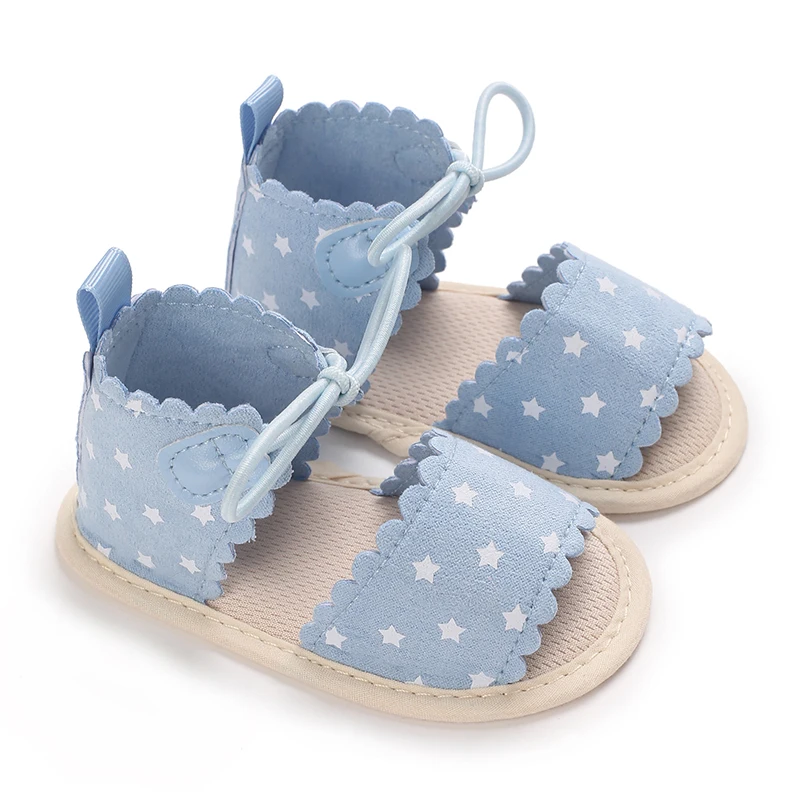Infant Baby Girls Sandals Summer Baby Shoes Cute Stars Print Anti-Slip Soft-Soled Princess Beach Slipper Toddler First Walkers