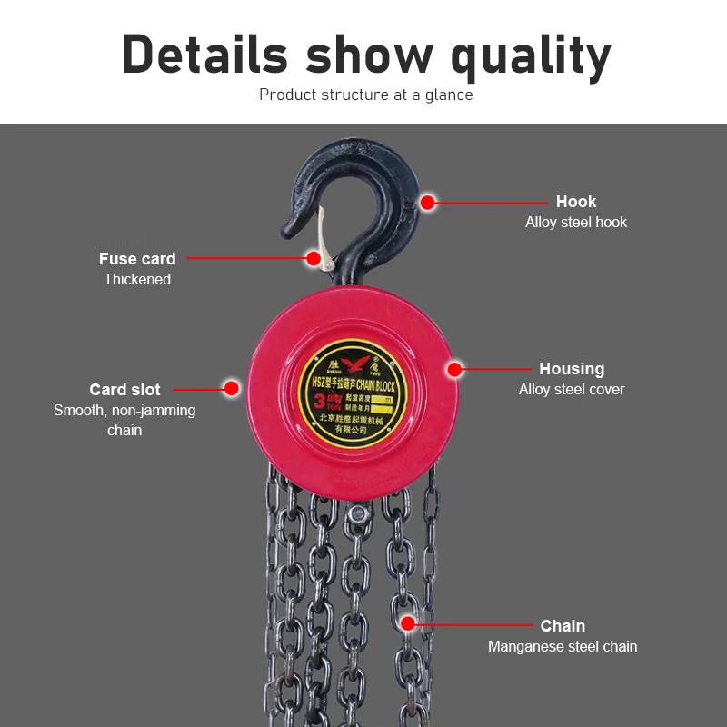 3M Round Hand Hoist Domestic Industrial Lifting 1T 2T 3T Manual Chain Hoist Lifting Chain Crane Accessories