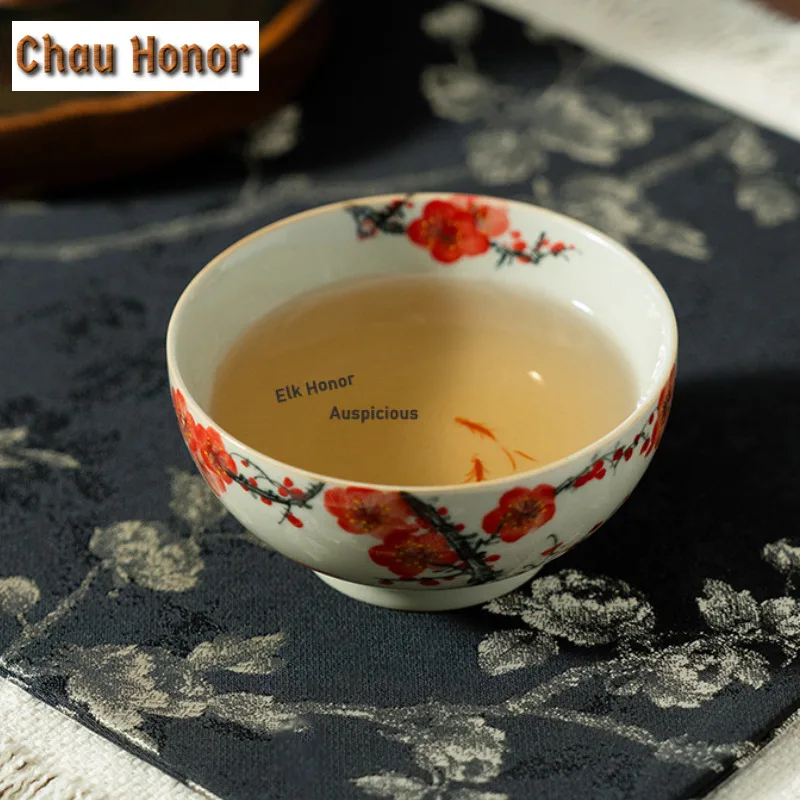 120ml Hand-painted Plum Blossom Teacup Ancient Tea Bowl Tea Cup Set Tea-tasting Fragrance Cup Jianzhan Master Cups Teaset Craft
