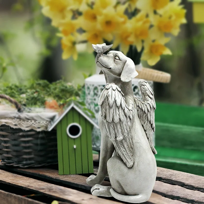 

Memorial Statue Angel Dog Remembrance Keepsake Sculpture Grave Marker Resin Figurine with Butterfly Home Office Decoration Gifts