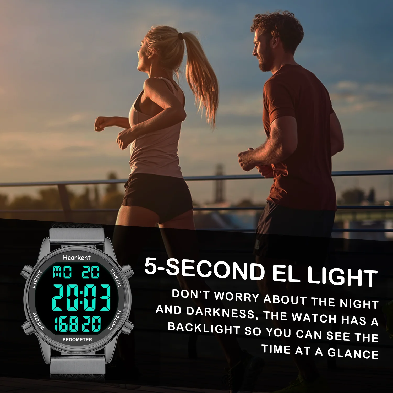 Hearkent Pedometer Sport Watches Step Counter Watch Women Digital Watches Calories Mile Stopwatch Countdown for Walking Tracker 4