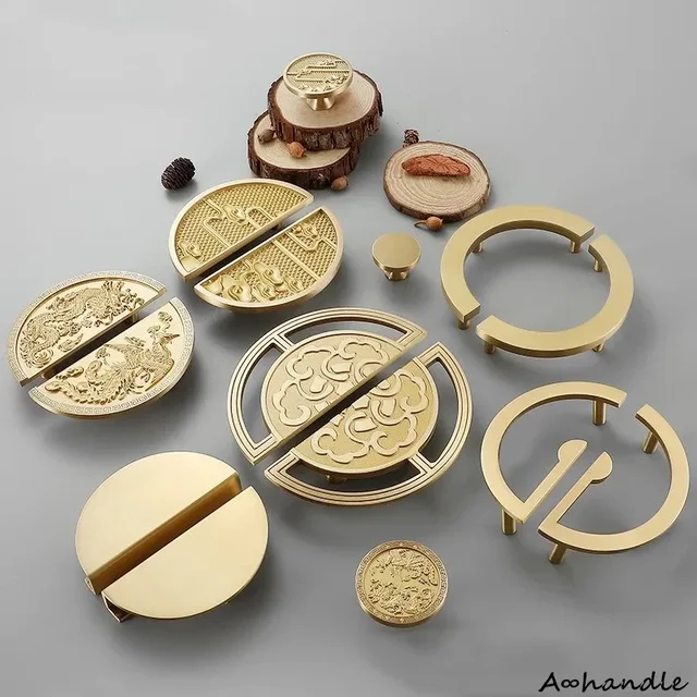 ใหม่จีนทองเหลืองคู่จับฮาร์ดแวร์เฟอร์นิเจอร์ดึงตู้ลิ้นชักอุปกรณ์ครัวห้องนอนตู้เสื้อผ้า Handle 1