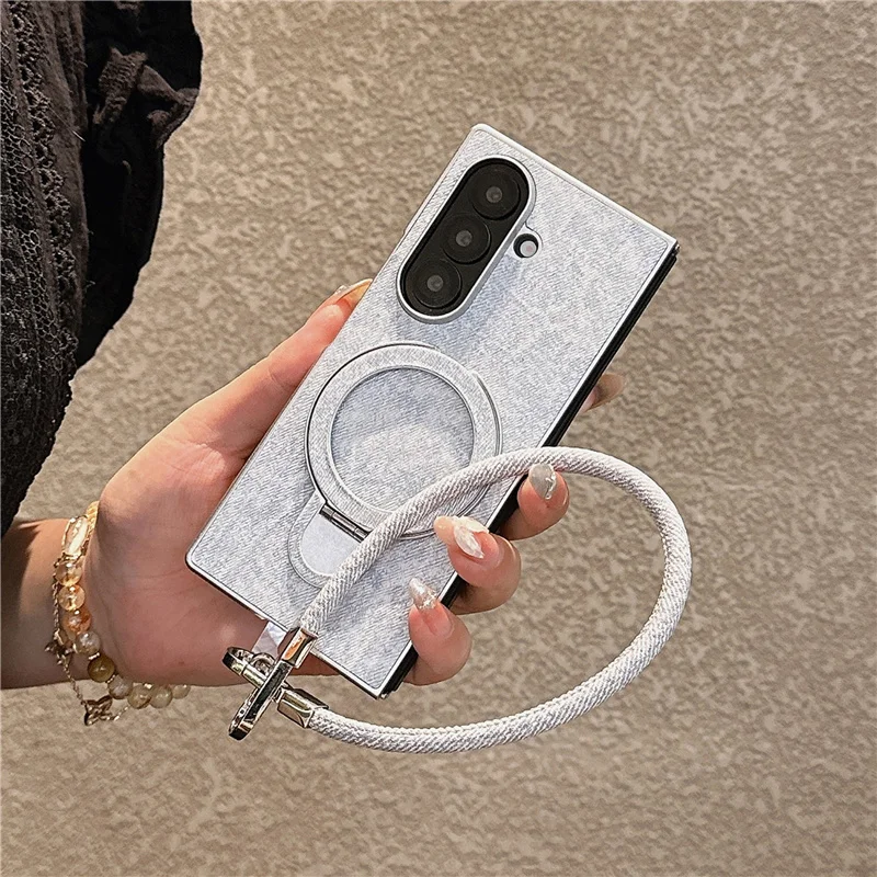Fashion Leather Magnetic Phone Case For Z Fold 7 6 5 4 Fold5 Fold6 Fold7 ZFold4 Cases with Stand Hand Rope For Magsafe Cute Capa 1
