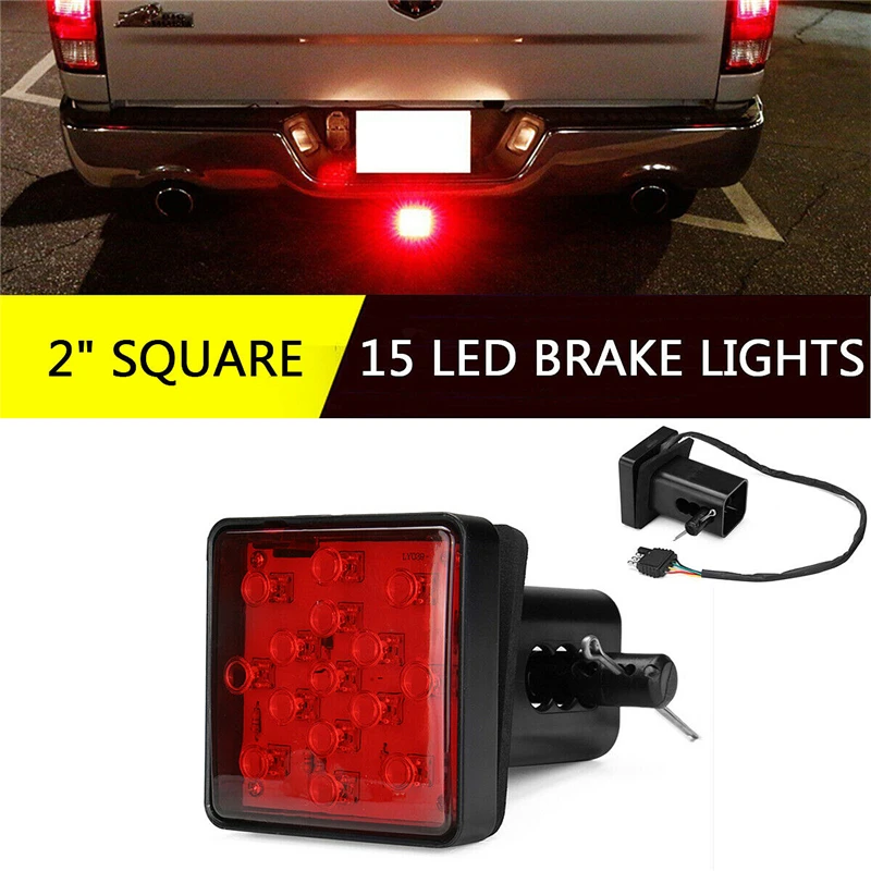 

1Pcs 12LED/15LED Truck Hitch Light Trailer Rear Brake Light Stop Tail Singal Lamp With Black Red 2 Inch Square Standard Receiver