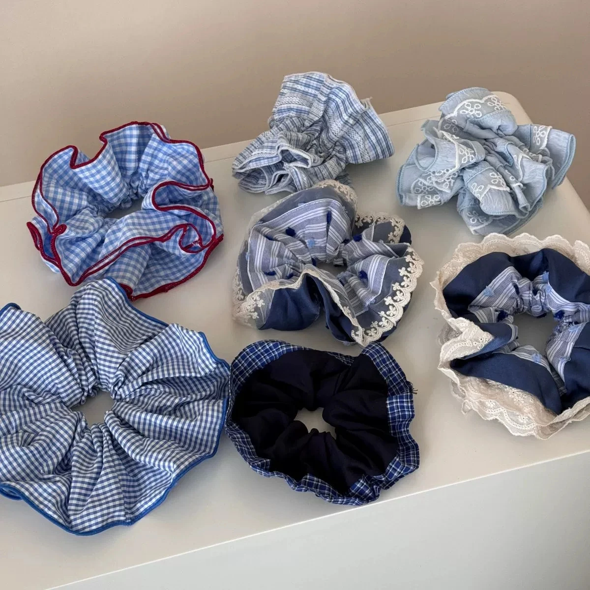 Embroidered Floral Lace Hair Scrunchies and Headbands - Sweet Blue Accessories