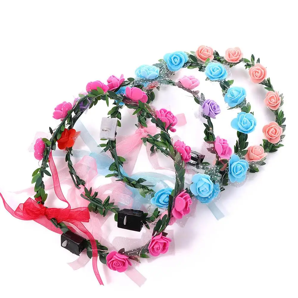 Fashion For Girls Wedding Rose Flower Party Foam Wreath Decoration Crown Flower Headband Women Headwear LED Light Garland - 4